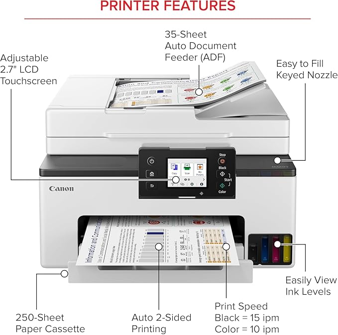 Canon MAXIFY GX2020 Wireless MegaTank All-in-One Color Printer Bundle | Print Copy Scan Fax | for Home Office Small Business High Volume Documents + Cleaning Kit + Ethernet Cable + More (8 Items)