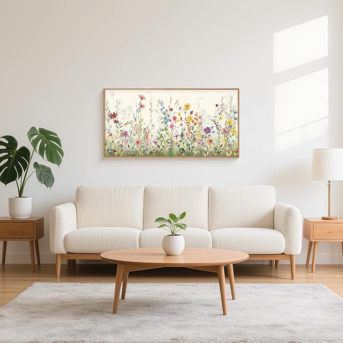 Aryroi Large Colorful Wildflower Framed Canvas Wall Art Set,Vintage Spring Flowers Green Leaf Decor,Watercolor Daisy Floral Botanical Artwork for Living Room, Bedroom,Office- 16"x24"x3