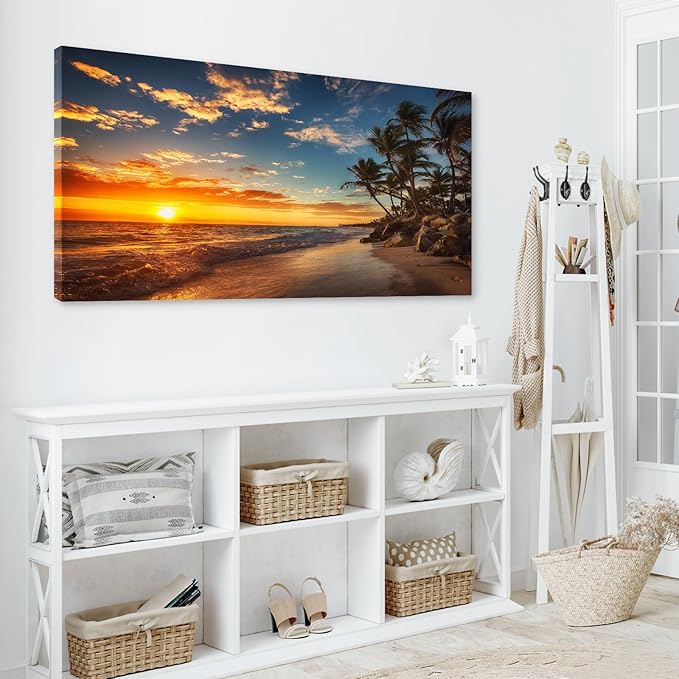 DZL Art S74798 Canvas Painting Print Paradise Tropical Island Beach with Palms Photograph Print Nature Pictures Wall Art Canvas Prints Painting for Living Room Bedroom Decor Office Wall Decor