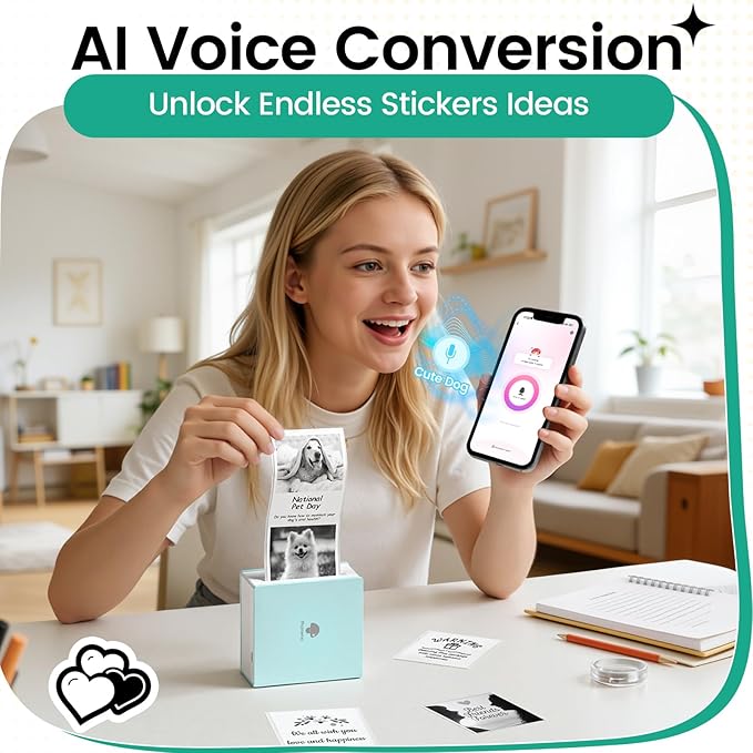 Phomemo Sticker Printer, Mini Printer Sticker Maker Machine M02, Print Pods Mini Pocket Machine for Creative DIY, Photos, Study Notes, Small Thermal Label Maker with AI APP for Home/Office/School,Cyan
