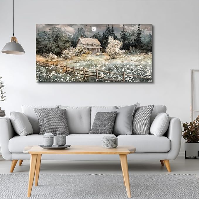 hyidecorart Farmhouse Canvas Wall Art Nature Landscape Paintings Wall Decor For Living Room Bedroom Decorations Rural Artwork Pictures Framed for Office Aesthetic Home Decor Ready To Hang