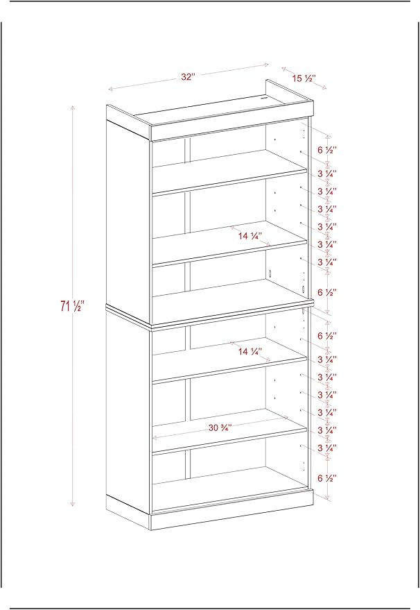 Palace Imports Solid Wood Bookcase - Stackable Modular 6 Tier Bookshelf - 71.5" Tall x 32" Wide - White Book Shelf, Open Display Shelf for Living Room, Office, 100% Eco-Friendly Wood, Made in Brazil