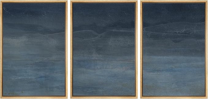 SIGNWIN Framed Canvas Print Wall Art Abstract Blue Landscape Modern Minimalist Navy Blue and Gray Nature Wilderness Modern Art Cool for Living Room, Bedroom, Office - 16"x24"x3 Natural