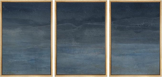 SIGNWIN Framed Canvas Print Wall Art Abstract Blue Landscape Modern Minimalist Navy Blue and Gray Nature Wilderness Modern Art Cool for Living Room, Bedroom, Office - 24"x36"x3 Natural