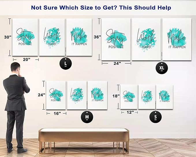 SHMAO Teal Office Canvas Wall Art Motivational Wall Decor, 3 Piece Stay Work Make Print Pictures for Office Wall Decor Women Inspirational Framed Artwork Home Office Decor 20”x30”x3 Panels