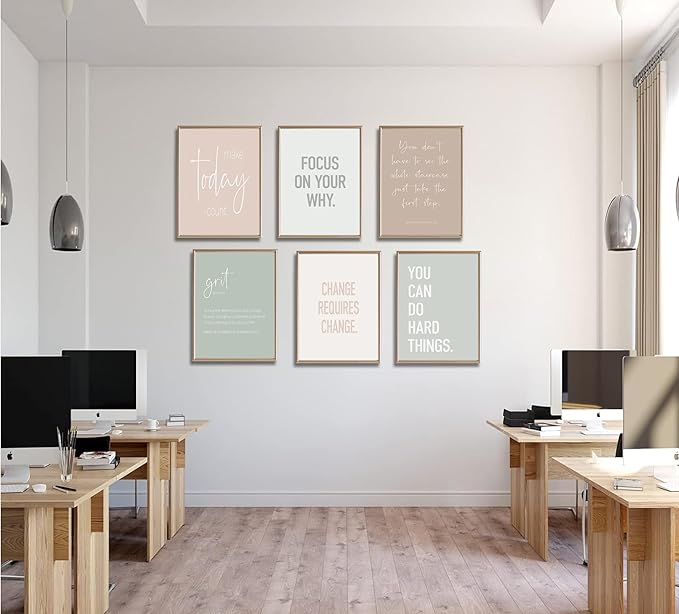 Inspirational Motivational Office Decor Posters Prints Unframed Set of 6, Minimalist Pastel Wall Art Print Decor, Positive Affirmations Team Teamwork Difference Maker Wall Picture, 8"x10"unframed