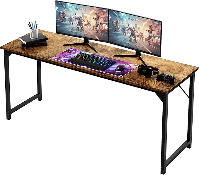 OLIXIS 63 Inch Computer Office Desk for Small Spaces, Writing Gaming Work Desk Modern Study Table with Storage Bag & Headphone Hook Home Bedroom, Rustic Brown