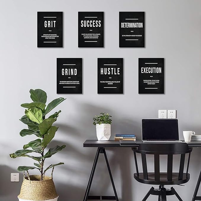 9Pcs Motivational Wall Art Inspirational Quote Canvas Painting Success Entrepreneur Phrases Wall Decor Positive Affirmation Poster Prints for Bedroom Living Room Office Workplace Pictures Unframed
