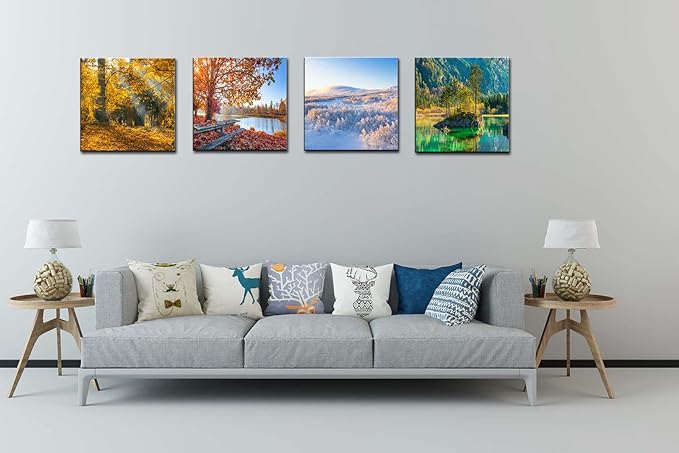 OKEXCKK Four Seasons Landscape Canvas Wall Art Decor - Spring Summer Autumn Winter Colorful Tree Painting Modern Nature Forest Prints Artwork Picture for Bathroom Office Decoration
