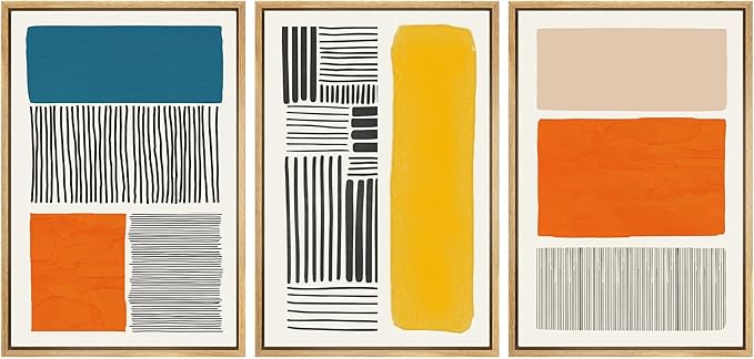 SIGNWIN Framed Canvas Print Wall Art Set Mid-Century Bright Color Block Collage Abstract Shapes Illustrations Minimalism Bohemian Decorative for Living Room, Bedroom, Office - 24"x36"x3 Natural