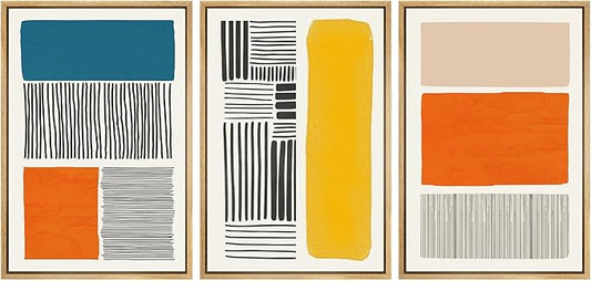 SIGNWIN Framed Canvas Print Wall Art Set Mid-Century Bright Color Block Collage Abstract Shapes Illustrations Minimalism Bohemian Decorative for Living Room, Bedroom, Office - 24"x36"x3 Natural