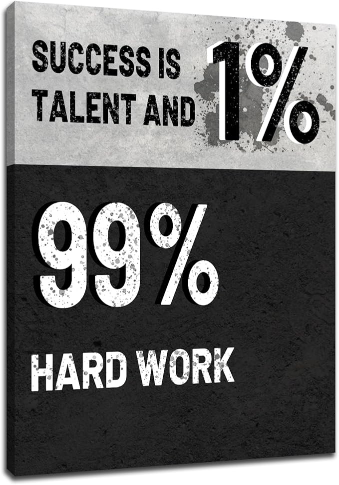 Success Is 1% Talent and 99% Hard Work Motivational Canvas Wall Art Inspirational Poster Print Positive Sign Picture Painting for Modern Home Living Room Office Gym Stretched and Framed [30''Wx 40''H]