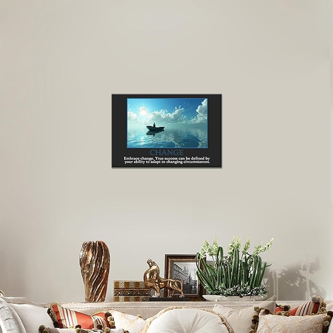 UZMKM - Inspirational Wall Art, Black Background Motivational Mindset Change Picture, Quote Saying Canvas Print for Home Office Decor, Company Poster Framed Artwork for Office Wall Decor 12x18 Inch