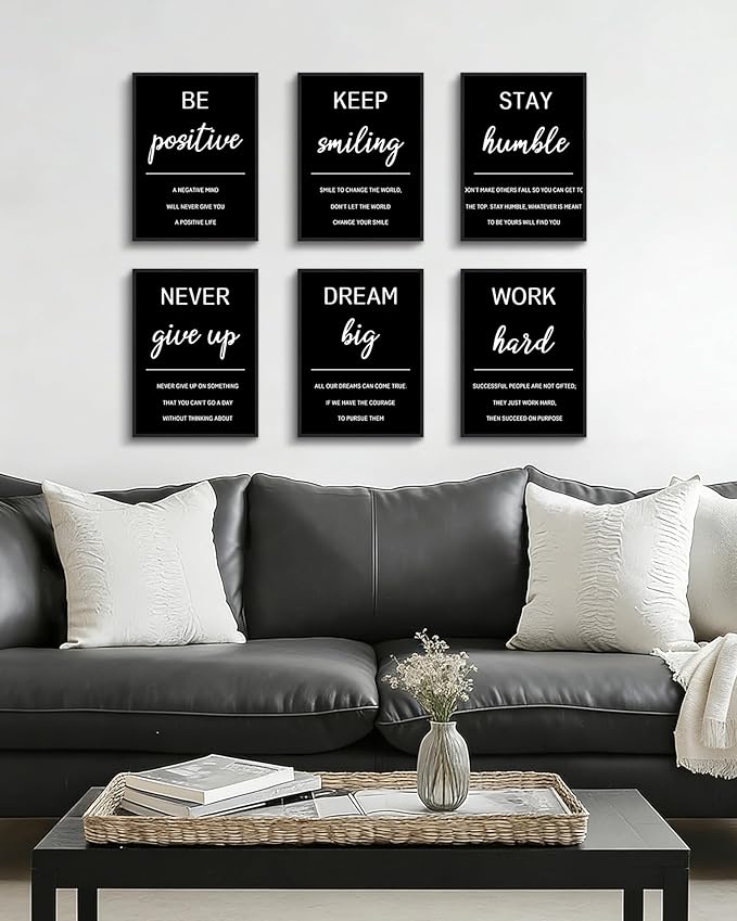 KUVIOKE Inspirational Framed Wall Art Motivational Quotes Wall Decor Encouraging Office Posters Sayings for Classroom Bedroom Living Room Ready to Hang Set of 6, 11x14in (Black Framed)