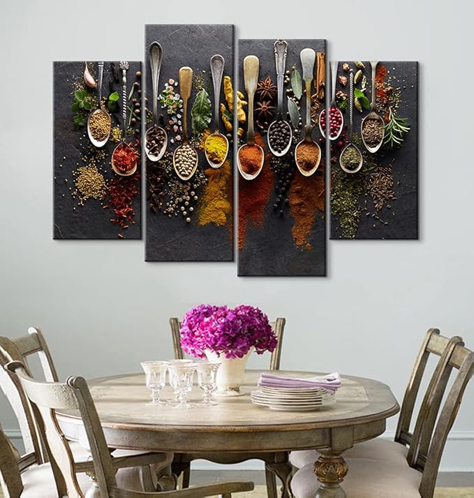 YOUHONG 4 Pieces Kitchen Wall Art - Spices Poster, Food Decor, Dining Room Decor (48''W x 32''H)