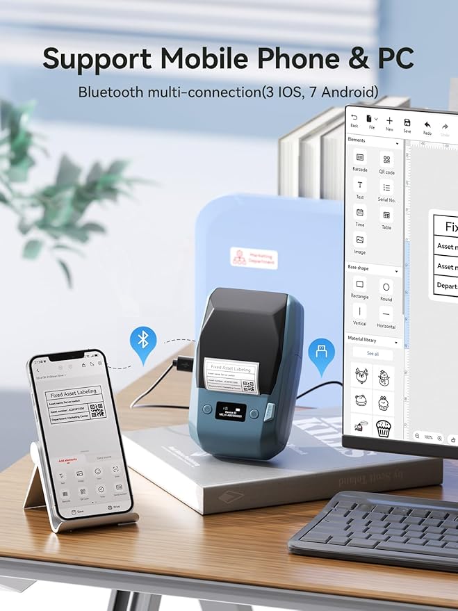 NIIMBOT M2 Label Maker with Tape 2Inch Thermal Transfer Support Color Ribbon Printing Bluetooth Sticker Printer for Office Small Business School Home Cable Storage, Compatible with Phones & PC, Blue