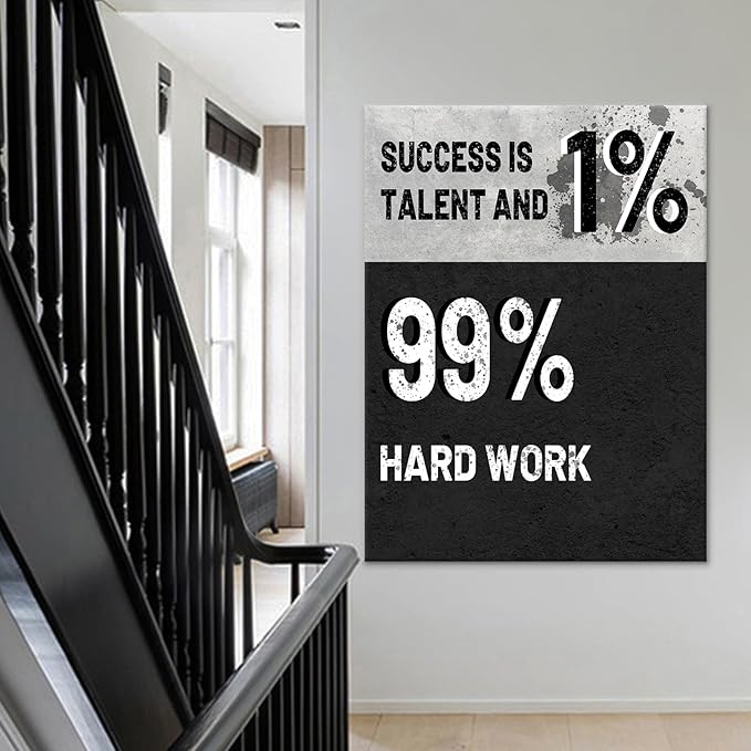 Success Is 1% Talent and 99% Hard Work Motivational Canvas Wall Art Inspirational Poster Print Positive Sign Picture Painting for Modern Home Living Room Office Gym Stretched and Framed [30''Wx 40''H]