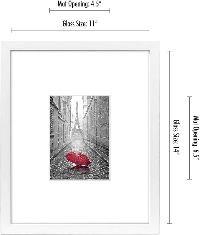 Americanflat 11x14 Picture Frame with Shatter-Resistant Glass - Use as 5x7 Frame with Mat or Display 11x14 Photo Without Mat - Signature Collection - Picture Frames for Wall Display - White