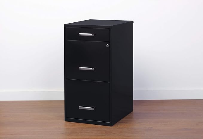 18in. Deep 3 Drawer Metal Organizer File Cabinet with Pencil Drawer, Black
