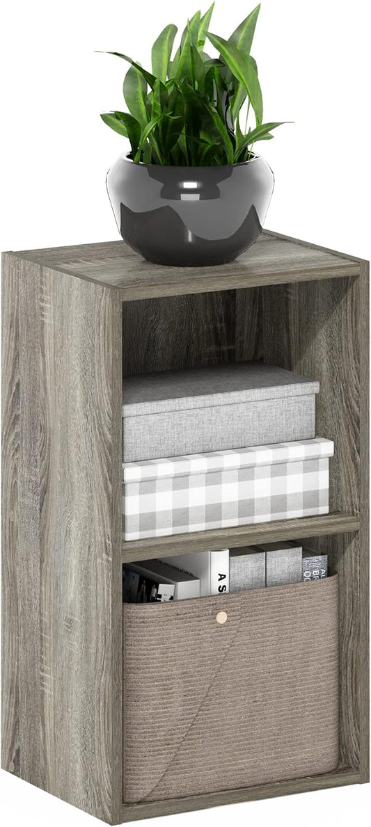 Furinno PASIR Book Shelf, 2-Tier Modern Bookshelf, Open Shelves Cube Bookcase, 9 x 12 x 21, Easy Assembly, Closed Back, for Living Room, Bedroom, Home Office, Grey Oak