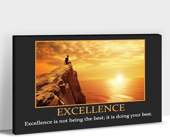 UZMKM - Office Wall Art, Motivational & Inspirational Quotes Canvas Wall Art for Home Office Wall Decor, Positive Quote Wall Decor, EXCELLENCE Words Poster Frame for Company Wall Decor 12x18 Inch