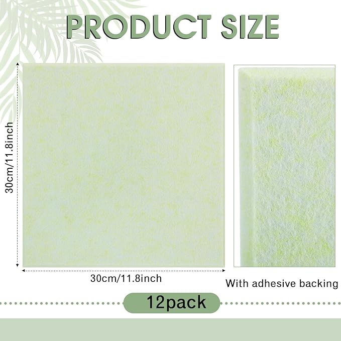 Honoson 12 Pack 47"x35" Large Cork Boards Tiles Alternative Felt Wall Tiles Bulletin Board with Safe Adhesive Cork Board Squares for Walls Organize Home Office Classroom Pin Photo Panels(Sage Green)