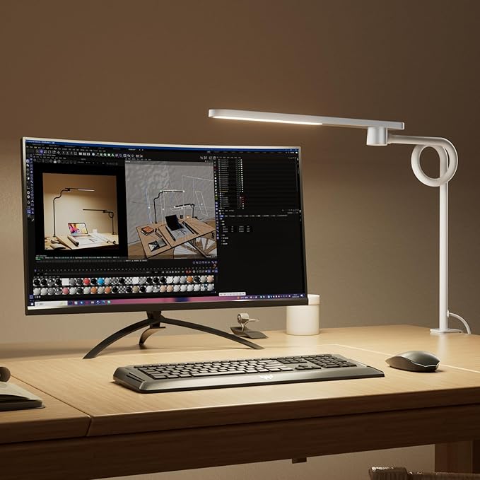 Honeywell HJ2 Sunturalux™ Clamp LED Desk Lamp, CRI≥97 Full-Spectrum Eye-Caring Light, 3 Color Modes & Stepless Dimming, 16" Flexible Gooseneck for Reading, Home Office, Art Creation (White)
