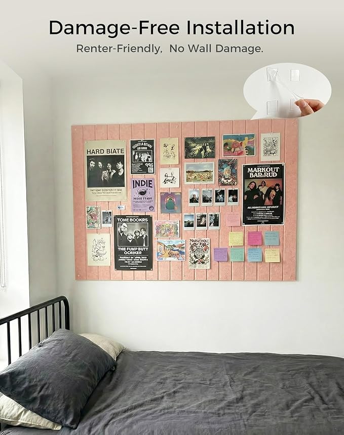 Aothia 12-Pack Felt Bulletin Board Tiles - 48x36 Modular Pin Board for Walls, 0.2" Thick Cork Board Alternative for Office & Classroom, 70 Adhesive Tabs & 40 Pushpins Included (Pink)