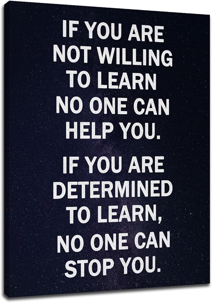 Motivational Canvas Wall Art Home Decor Picture Painting Motivational Quotes Determined to Learn Modern Poster Painting Artwork for Bedroom Kitchen Office Gym Stretched and Framed [24''Hx18''W]