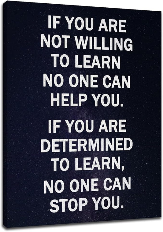 Motivational Canvas Wall Art Home Decor Picture Painting Motivational Quotes Determined to Learn Modern Poster Painting Artwork for Bedroom Kitchen Office Gym Stretched and Framed [24''Hx18''W]