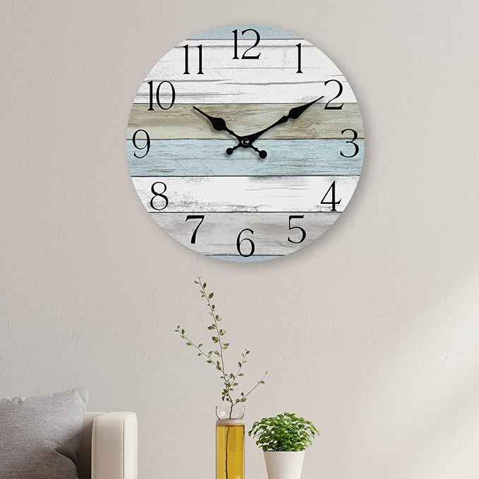 HYLANDA Wall Clock, 10 Inch Silent Non Ticking Wall Clocks Battery Operated, Rustic Wooden Clocks Decorative for Kitchen, Bathroom, Bedroom, Living Room