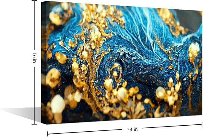 1 Panel Living Room Canvas Wall Art for Men Modern Abstract Marble Art Poster Decor Gold Flakes Gold Dust Poster Prints on Canvas for Bedroom Office Home Wall Decoration Framed Ready to Hang 24x16 in