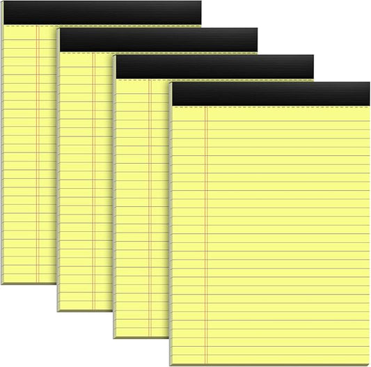 4 Pack Yellow Notepads 8.5x11 Yellow Legal Pads 30 Sheets Perforated Yellow Pads Paper Wide Ruled Writing Pad 70gsm Premium Thick Paper Double-Sided Printing Note Pads for Students, Office, Business