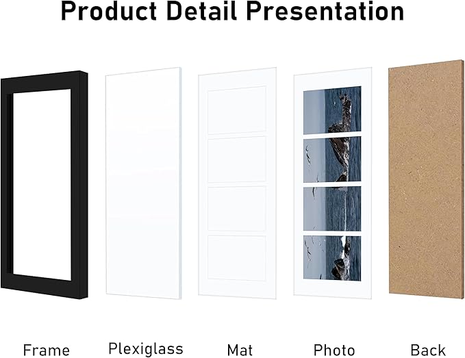 VIOLABBEY 8x20 Collage Picture Frame - Fits Four 4x6 Photos with Mat or One 8x20 Picture without Mat - Black Wall Decor