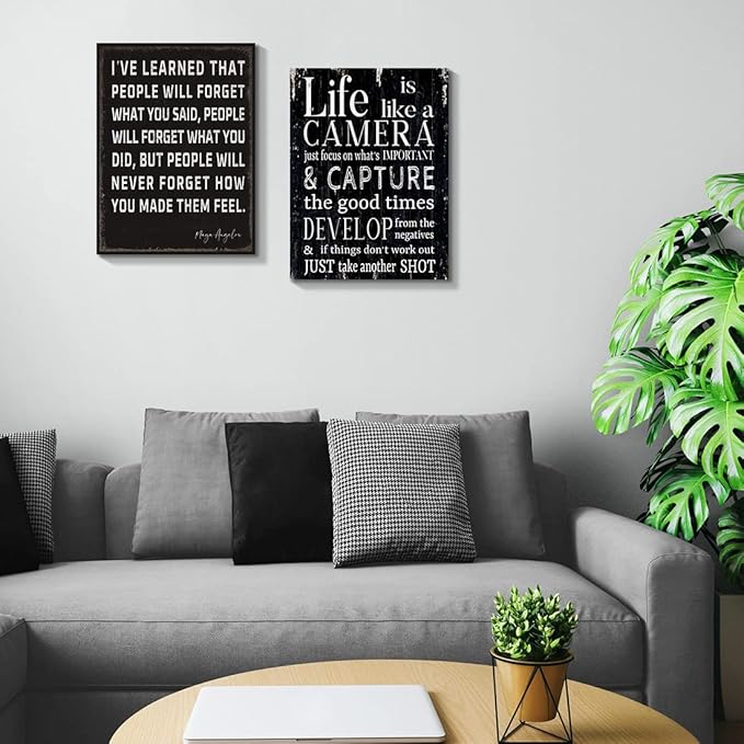 WOWGOOMO Life is Like a Camera Wall Art Vintage Inspirational Wall Decor for Home Décor Office Motivational Framed Encouraging Quotes Sayings Wall Plaque 12x16 Inch Inspirational Gift for Men Women