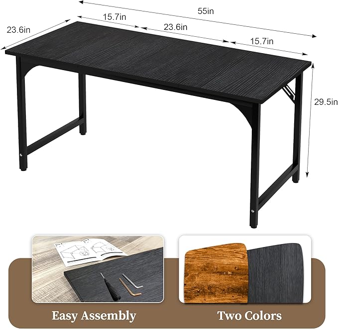 AZN Computer Desk, Office Desk 55'', Computer Desk for Work Study Writing Gaming, Office Desk w/ 24in Wide Desktop & Large Legroom, Home Office Desks w/Waterproof & Scratch-Resistant Surface