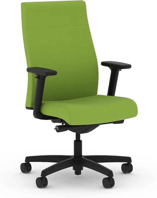 HON Ignition 2.0 Fabric Office Chair, Upholstered, Adjustable Arms, Advanced Synchro-Tilt Recline Executive Ergonomic Office Chair, Black Frame, Pear
