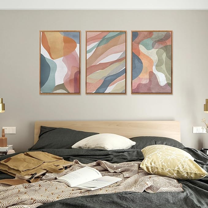 CHDITB Abstract Watercolor Framed Canvas Wall Art Paintings(16"x24"), 3 Panels Colorful Red Green Yellow Blue White Artwork Printings, Large Modern Above Couch Art Decor for Bedroom Living Room Office