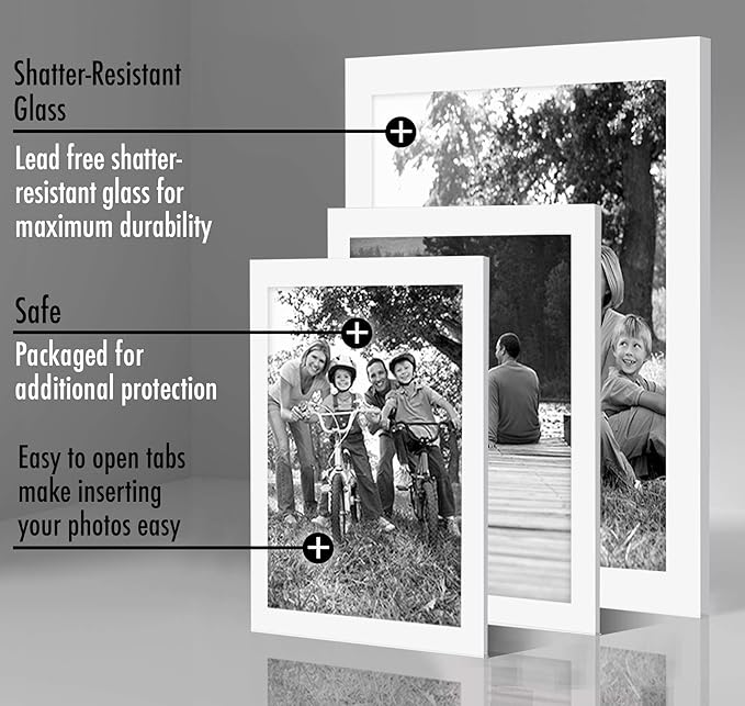 Americanflat Set of 10 Picture Frames with Shatter-Resistant Glass - Gallery Wall Frame Set with Two 8x10, Four 5x7 and Four 4x6 Frames - Signature Collection - White