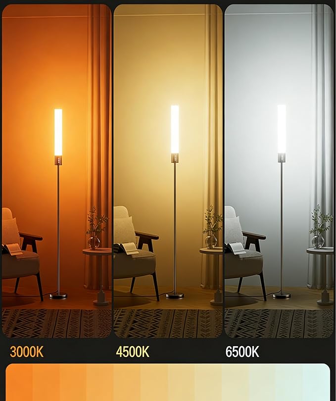 18W Dimmable Led Floor Lamp with Remote Control, 1600LM Ultra Bright Standing Tall Lamp, Modern Corner Lamps with RGB for Living Room, Bedroom, Gaming