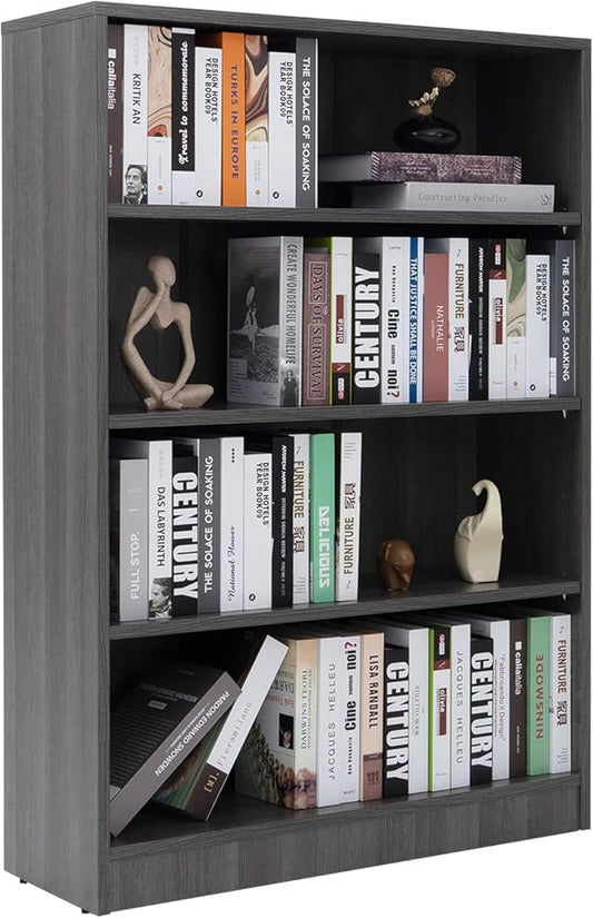 Farini Black Bookshelf for Bedroom 4 Shelf Office Bookcase 48 Inches Tall Modern Wood Bookshelf for Living Room 4 Tier Wide Manga Books