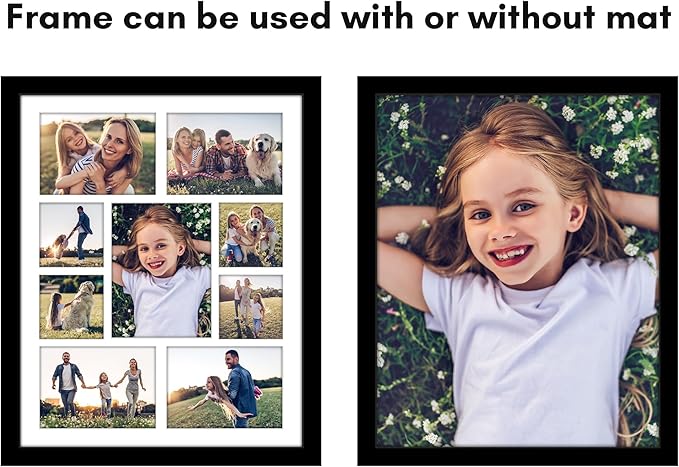Americanflat 16x20 Collage Picture Frame with Polished Plexiglass - Multi Picture Frames Fit One 6x8, Four 5x7 and Four 4x4 Photos or Use as One 16x20 Frame - Signature Collection - Black