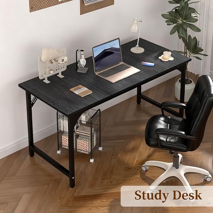 Computer Desk, 47 Inch Home Office Desks, Office Desk for Gaming Writing Study Work, Study Table with Large Legroom, Computer Desk with Metal Frame, Modern Simple Home Office Desk for Bedroom