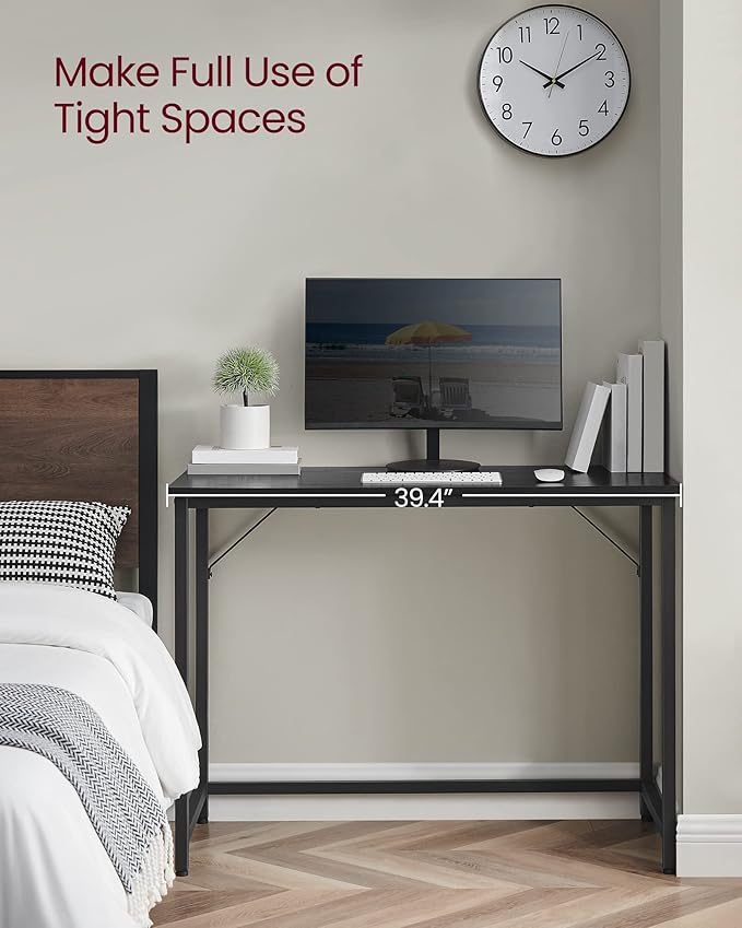 VASAGLE Computer Desk, Office Work Desk, 39.4 x 19.7 x 29.9 Inches, for Study, Bedroom, Home Office, Living Room, Ebony Black and Ink Black ULWD041B56