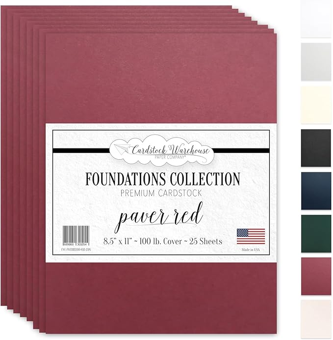 Cardstock Warehouse Foundations 100% Recycled Paver Red Burgundy Cardstock Paper - 25 Sheets 8.5 x 11” - 100 Lb/270 GSM Premium Red Card Stock for Card Making Laser Inkjet Printing & DIY Projects