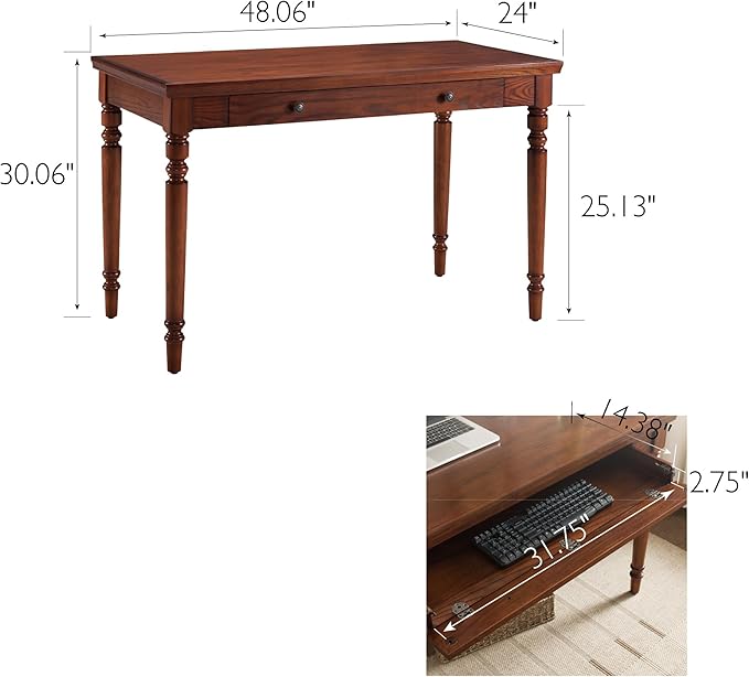 Leick Home Mission Office Desk, Solid Wood, with Drop Front Keyboard Drawer, Mission Oak, 82410