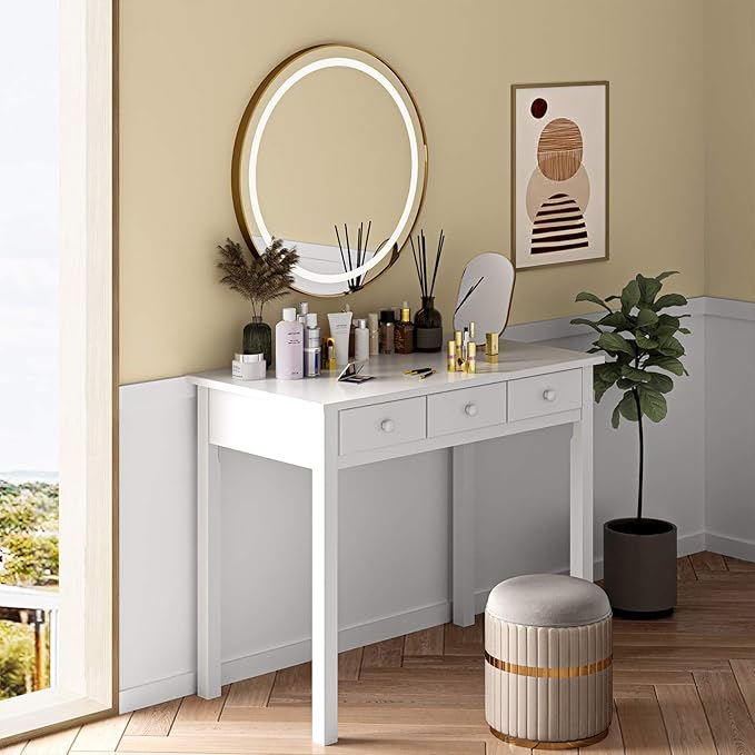 ADORNEVE Writing Desk with 7 Drawers, Home Office Desk with Hutch, Student Desk Study Table, Small White Desks, Solid Pine Wood Legs