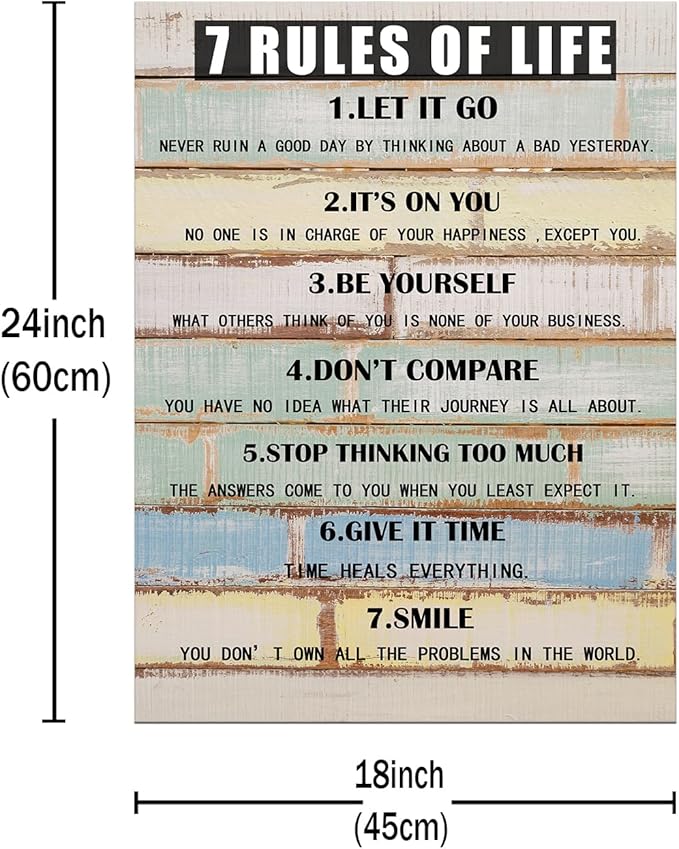 7 Rules Of Life Motivational Canvas Wall Art Inspirational Office Artwork for Bedroom Positive Sayings Poster Print for Home Gym Wall Decoration Ready to Hang [18''Wx24''H]