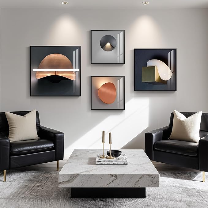 Large Framed Modern Wall Art for Living Room, 4 Piece Luxury Bright Style Picture Artworks Decor, Minimalist Geometric Painting Prints for Bedroom Dining Room Hallway