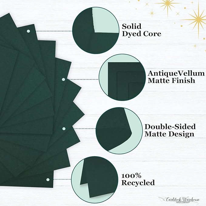 Cardstock Warehouse Foundations 100% Recycled Timber Green Cardstock Paper - 25 Sheets, 8.5 x 11" - 100lb/270 GSM Premium Dark Forest Green Card Stock for Card Making, Printing & DIY Projects